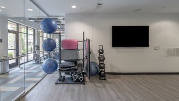 the gym at the flats at big tex apartments at The Hendrix, Atlanta, GA